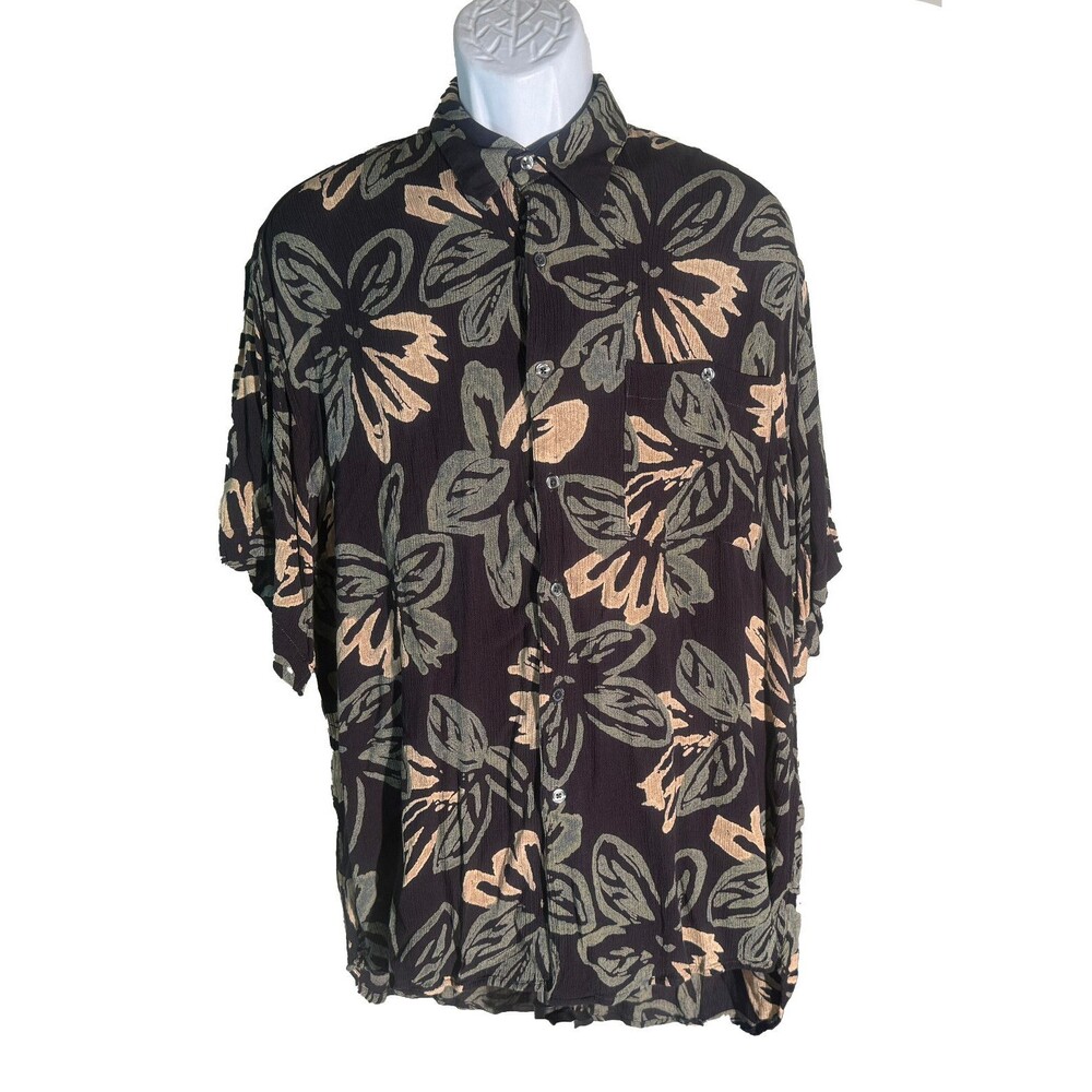 L'Uomo By Enro‎ Men's Short Sleeves lButton Down Floral Shirt Black Large